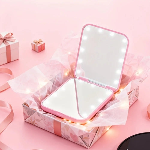 1X/3X Magnification LED Pocket Makeup Mirror Foldable 8 LED